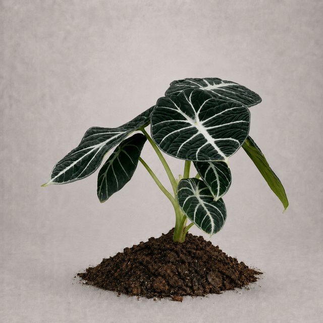 Alocasia reginula 'Black Velvet' als adulte Samtpflanze