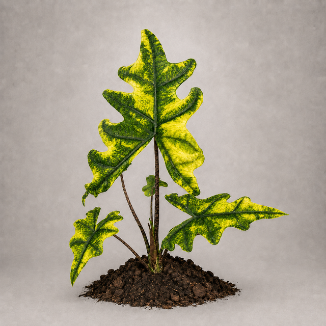 Alocasia tandurusa 'Variegata' als adulte panaschierte Pflanze
