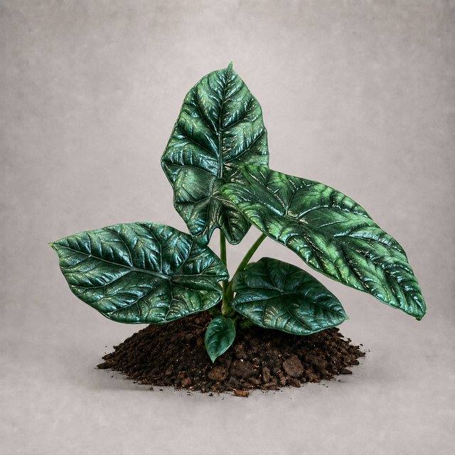 Alocasia sinuata als adulte Pflanze mit glänzenden Blättern