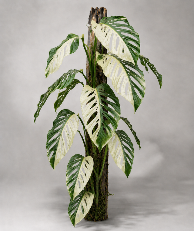 Monstera adansonii 'Variegata' als adulte panaschierte Kletterpflanze