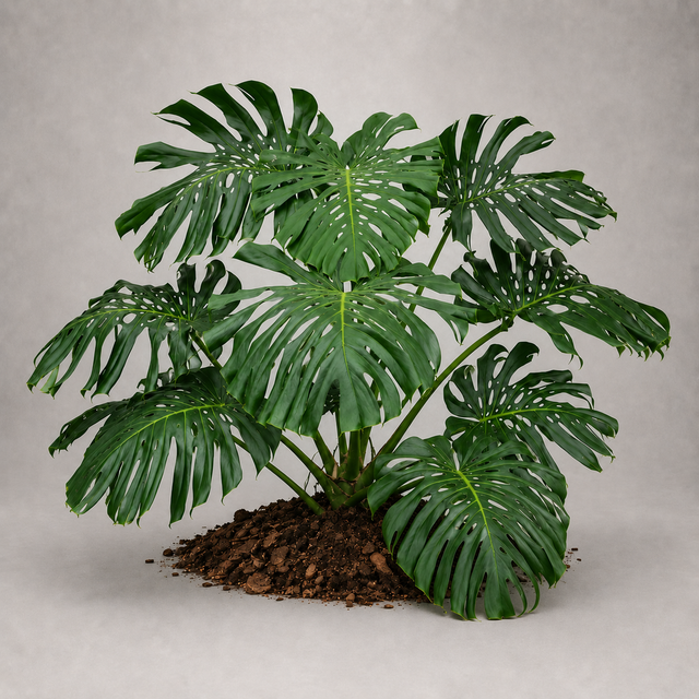 Monstera deliciosa als adulte Zimmerpflanze mit großen Blättern