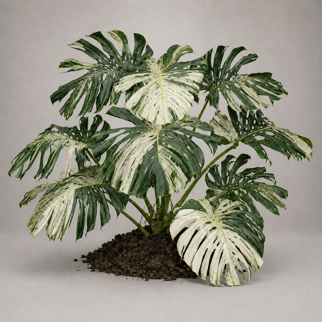 Monstera deliciosa 'Mint' als adulte hell panaschierte Pflanze