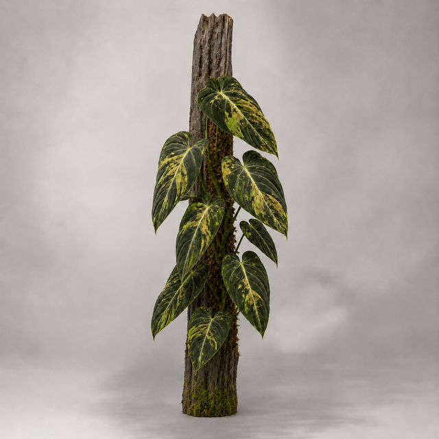 Philodendron melanochrysum 'Variegata' als adulte panaschierte Samtpflanze