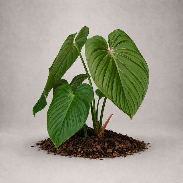 Philodendron gloriosum × lynamii als adulte Hybridpflanze mit samtigen Herzblättern