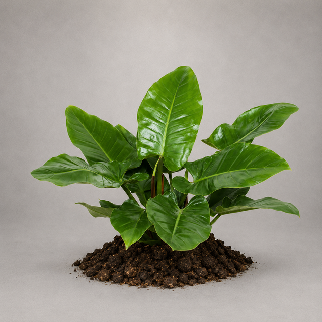 Philodendron 'Imperial Green' als adulte Pflanze mit grünen Blättern