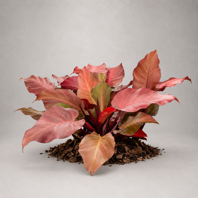 Philodendron 'McColley’s Finale' als adulte Pflanze mit farbigem Neuaustrieb