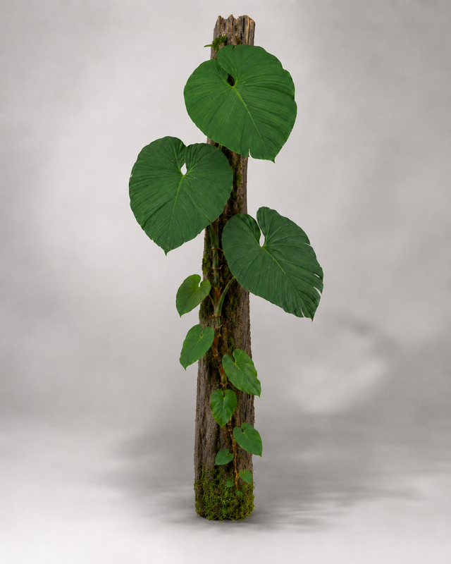 Philodendron roseocataphyllum aff. als adulte Kletterpflanze mit herzförmigen Blättern